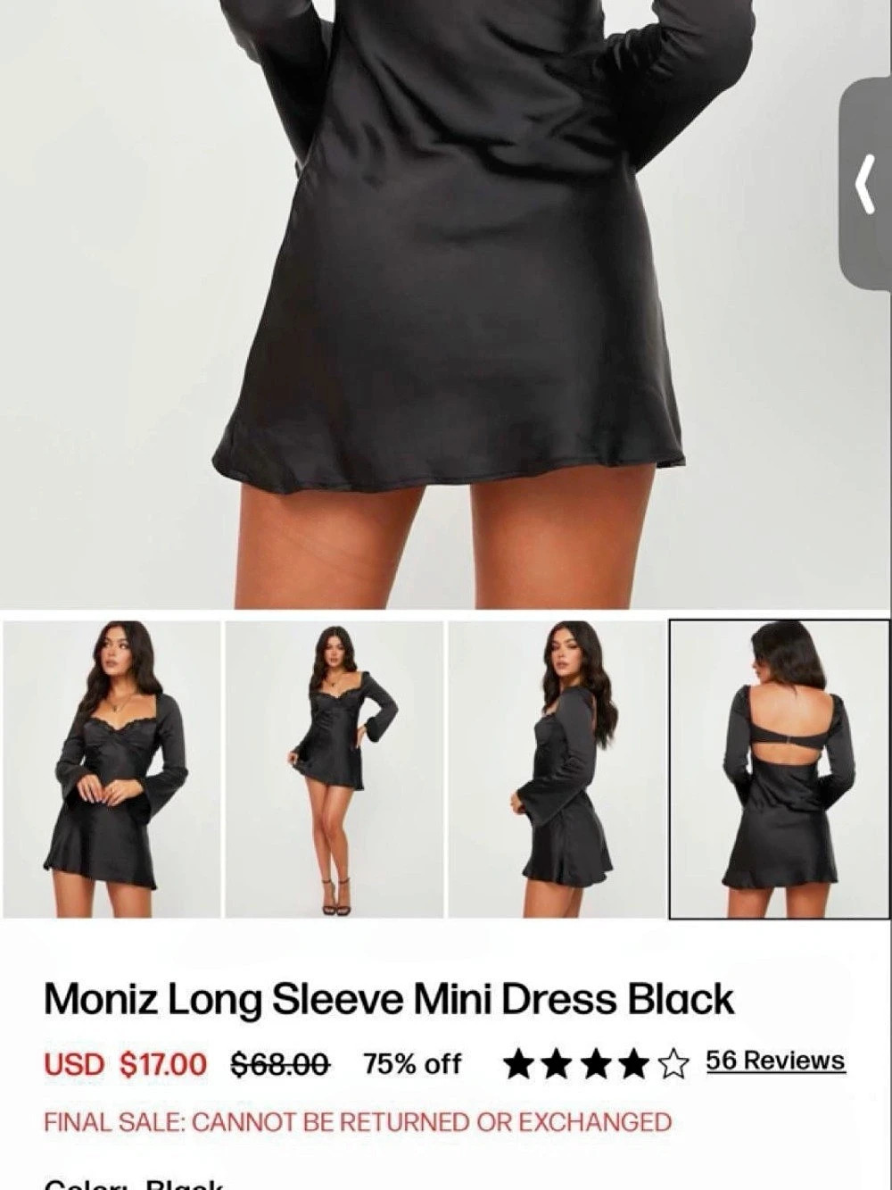 Princess Polly Moniz Long Sleeve Mini Dress Black